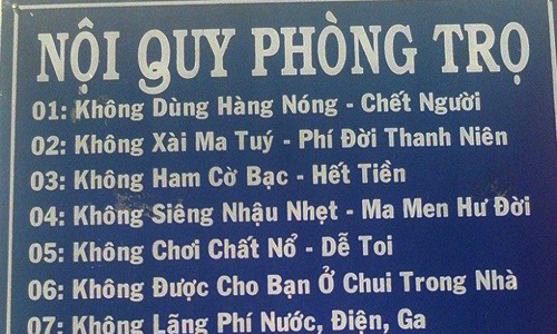 Bảng nội quy khi thuê phòng trọ